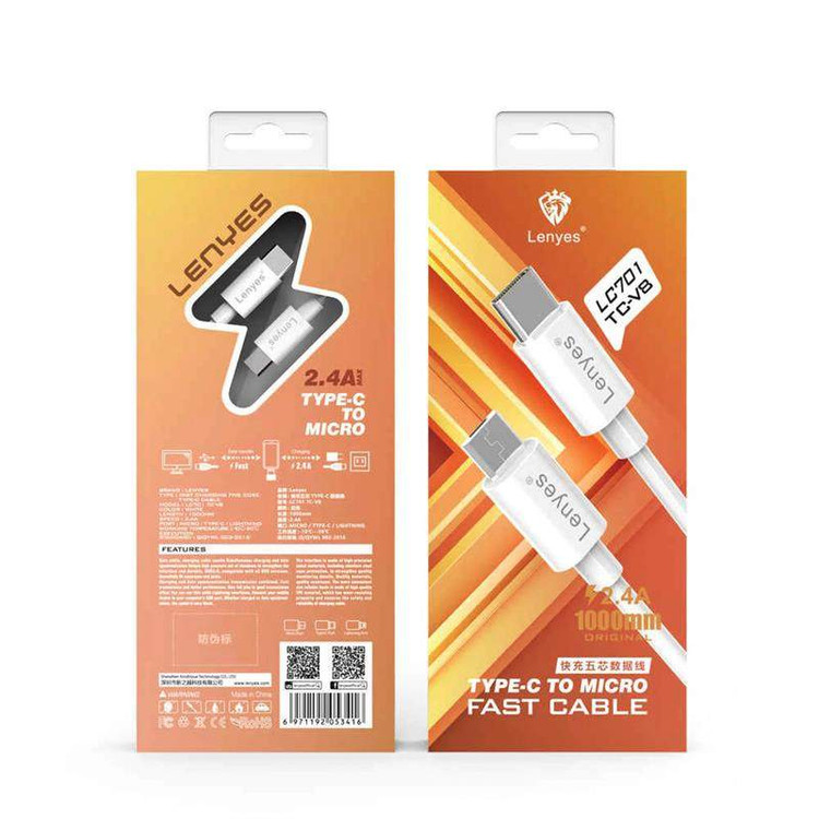کابل تبدیل microUSB به USB-C لنیز مدل LC701 TC-v8 طول 1 متر